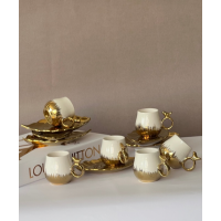 6 Person Coffee Cup Set White and Gold Color